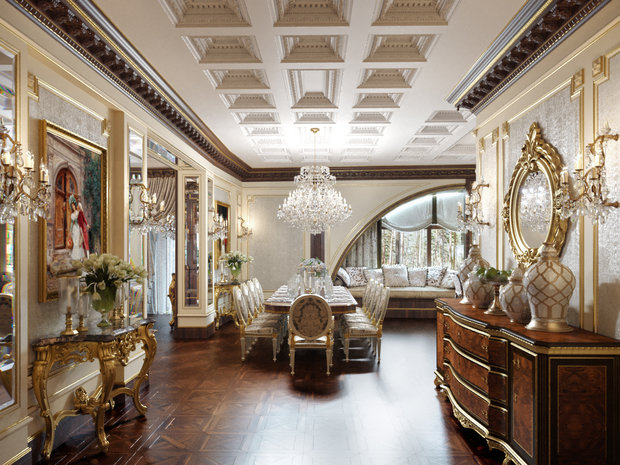 Фото из портфолио ЖК Русский Авангард, 295 кв.м., полудрагоценные полы, стены с золотыми вставками – фотографии дизайна интерьеров на INMYROOM