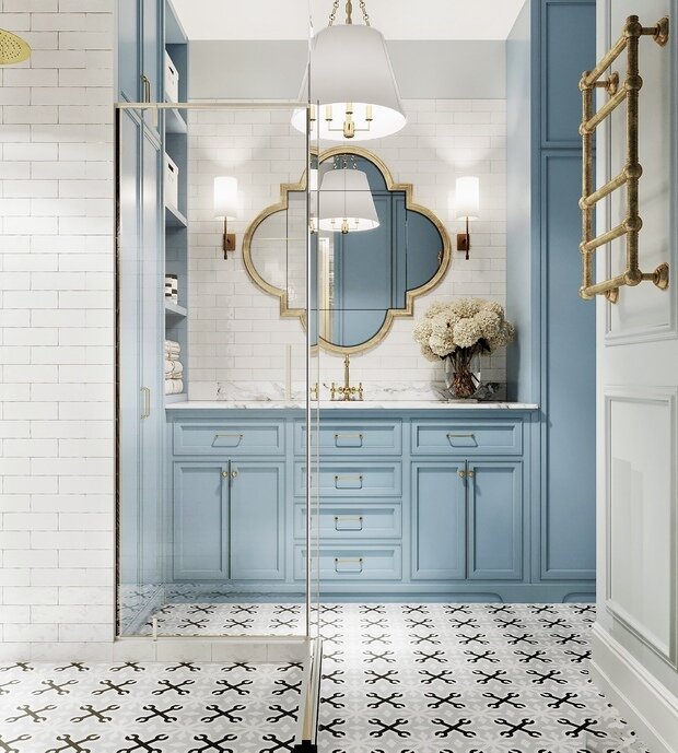 Фотография: Ванная в стиле Классический, Современный, Эклектика, Квартира, Проект недели, Голубой, 1 комната, до 40 метров, энциклопедия_интерьер, Вера Шеверденок – фото на INMYROOM