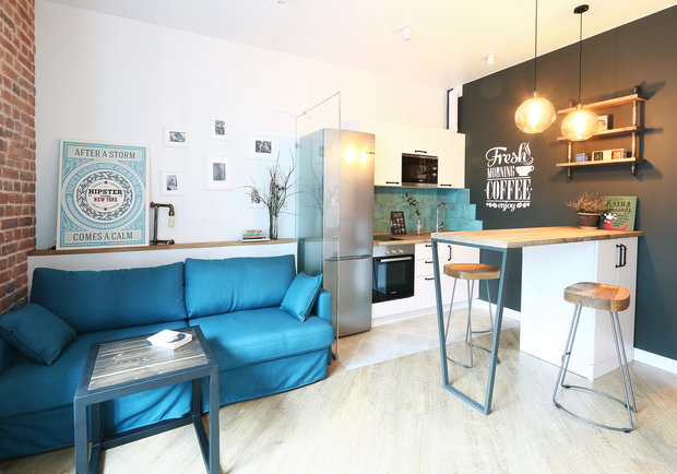 Фотография: Кухня и столовая в стиле Лофт, Малогабаритная квартира, Квартира, Студия, Москва, Монолитный дом, до 40 метров, #каксэкономить, Марина Антоненкова – фото на INMYROOM