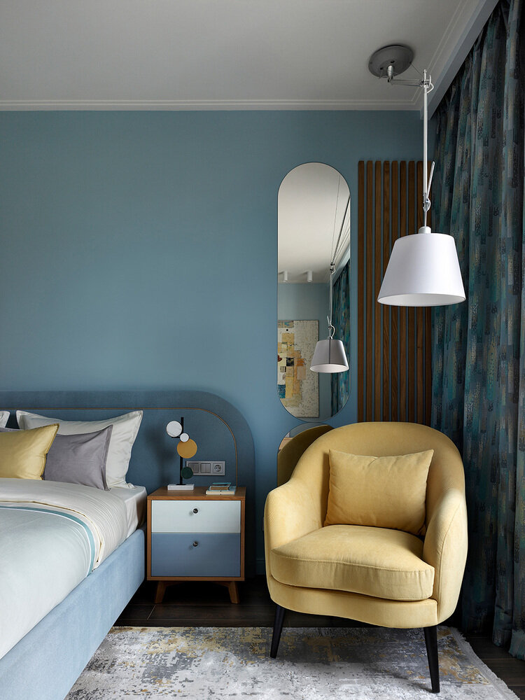Фотография: Спальня в стиле Современный, Квартира, Проект недели, Москва, Монолитный дом, 3 комнаты, Более 90 метров, Анастасия Холопцева – фото на INMYROOM