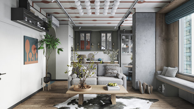 Фотография: Гостиная в стиле Лофт, Эклектика, Квартира, Проект недели, Москва, Макс Жуков, To Taste, 3 комнаты, 60-90 метров – фото на INMYROOM