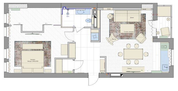 Фотография: Планировки в стиле , Квартира, Проект дня, Калининград, Кирпичный дом, 2 комнаты, 60-90 метров, минимализм, современный, дизайн интерьера фото – фото на INMYROOM