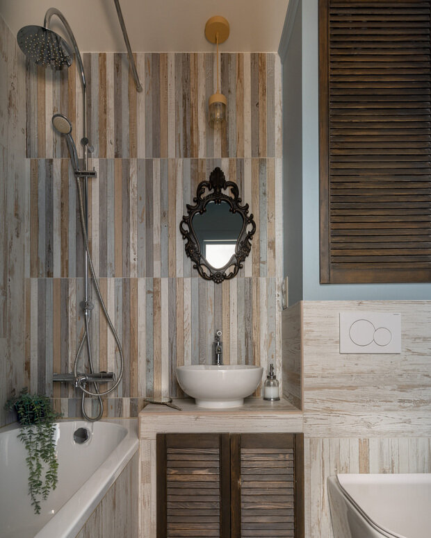 Фотография: Ванная в стиле Прованс и Кантри, Эклектика, Винтажный, рустикальный с элементами современного, Малогабаритная квартира, Квартира, Проект дня, 1 комната, до 40 метров, Соня Кондрашина, Санкт-Петербруг – фото на INMYROOM