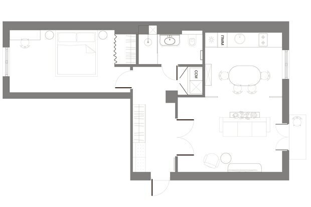 Фотография: Планировки в стиле , Квартира, Проект дня, Минск, Сталинка, 2 комнаты, 60-90 метров, Елена Ерашевич, современный с элементами эклектики, винтажный/классический – фото на INMYROOM