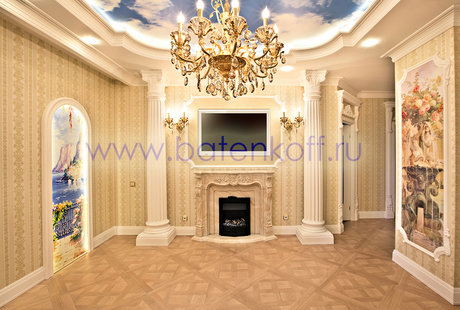 Фото реализованной под ключ гостиной в классическом стиле.