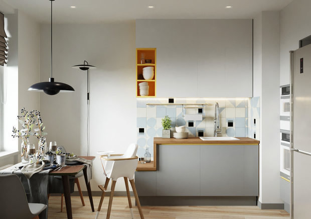 Кухня была спроектирована таким образом, чтобы у ребенка был свой шкафчик для хранения посуды и столовых принадлежностей.