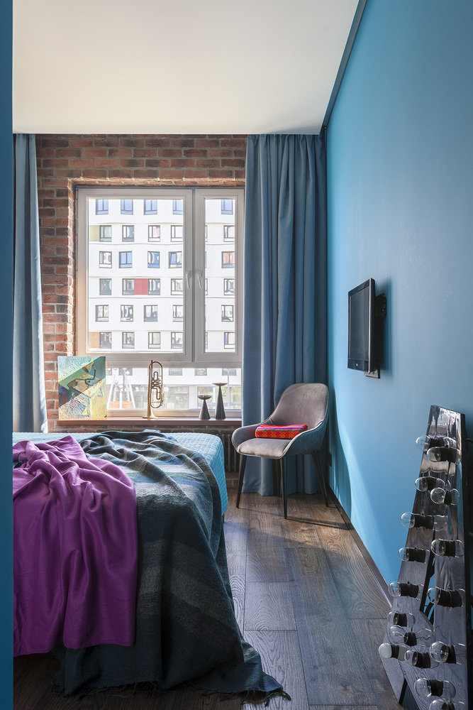 Фотография: Спальня в стиле Лофт, Квартира, Проект недели, Москва, Ирина Большакова, 2 комнаты, 60-90 метров, Монолитно-кирпичный – фото на INMYROOM Фотография: Спальня в стиле Лофт, Квартира, Проект недели, Москва, Ирина Большакова, 2 комнаты, 60-90 метров, Монолитно-кирпичный – фото на INMYROOM