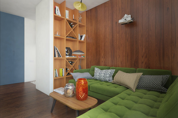 Фотография: Гостиная в стиле Скандинавский, Современный, Квартира, Минимализм, Проект недели, Москва, 1 комната, 40-60 метров, Монолитно-кирпичный, Манана Хучуа, ЖК «на Симоновском» – фото на INMYROOM