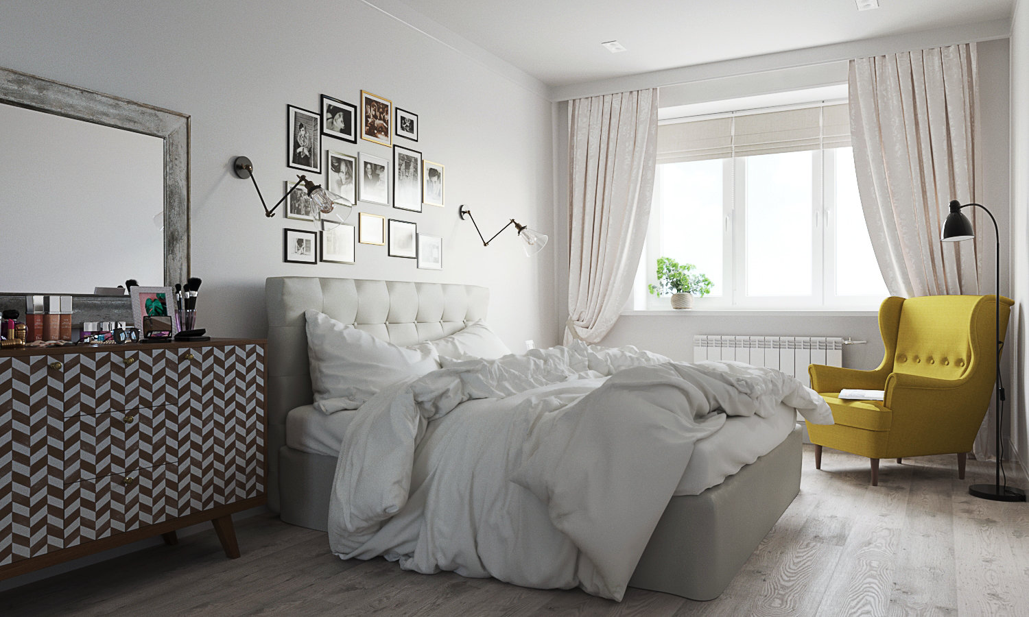 Фотография: Спальня в стиле Скандинавский, Квартира, Проект недели, Екатеринбург, Монолитный дом, Юлия Калеми, 3 комнаты, 60-90 метров – фото на INMYROOM