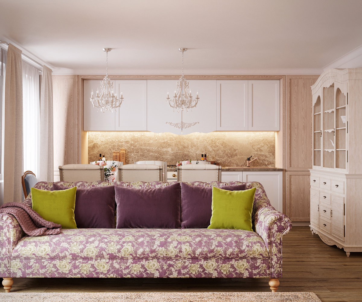 Фото из портфолио Гостиная в стиле Прованс в проекте " Весенний сад" – фотографии дизайна интерьеров на INMYROOM Фото из портфолио Гостиная в стиле Прованс в проекте " Весенний сад" – фотографии дизайна интерьеров на INMYROOM