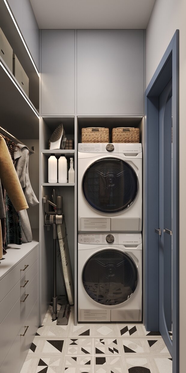 Фотография: Гардеробная в стиле Современный, Квартира, Проект дня, Москва, Монолитный дом, 40-60 метров, ЖК «Holland Park», Гера Остин, Анна Лаковская – фото на INMYROOM