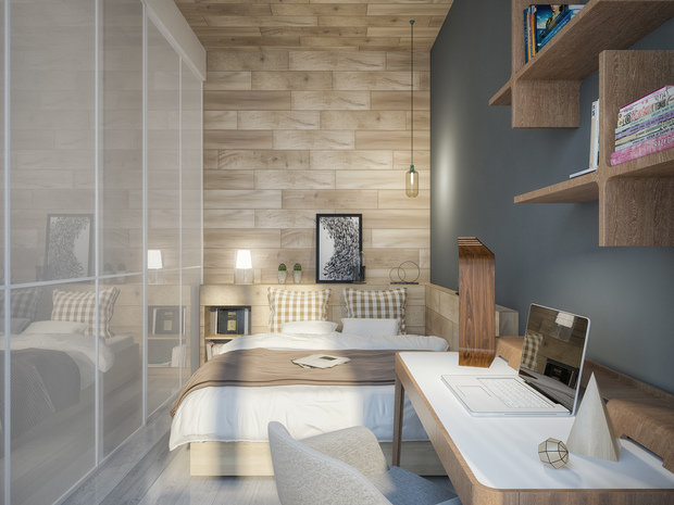 Фотография: Спальня в стиле Эко, Скандинавский, Современный, Квартира, Студия, Проект недели, Москва, Степан Бугаев, «Победа дизайна», новостройка, Монолитный дом, 40-60 метров – фото на INMYROOM