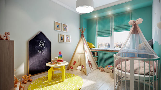 Фотография: Детская в стиле Скандинавский, Современный, Эклектика, Квартира, Планировки, Проект недели, Желтый, Синий, Бирюзовый, Химки, Co:Interior, Ирина Цинкер, Полина Старчикова – фото на INMYROOM