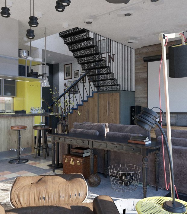 Фото из портфолио Брутальная, двухуровневая квартира в Сочи – фотографии дизайна интерьеров на INMYROOM