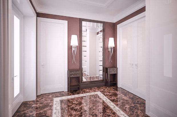 Фотография: Прихожая в стиле Классический, Современный, Эклектика, Дом, Планировки, Декор, Мебель и свет, Проект недели, Ар-деко, Подмосковье, SMANIA, Barovier & Toso, Никита Морозов, KM Studio, De Majo, Brummel Cucine, Ilfari, Tosconova, Spartherm, Manooi, Ceramgras Tiles, Dune Emphasis, Luce da Vivere Bubbles, Horus Art Ceramiche Wallpaper, Mirage Jewels, Sicis Emperador, Travertino Lucido, дом с кинотеатром, спортзалом и хаммамом, кинотеатр, спортзал и хаммам, дом с атриумом – фото на INMYROOM