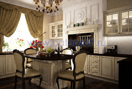 Дизайн проект кухни в классическом стиле от Батенькофф в таунхаусе. Поселок Палникс.