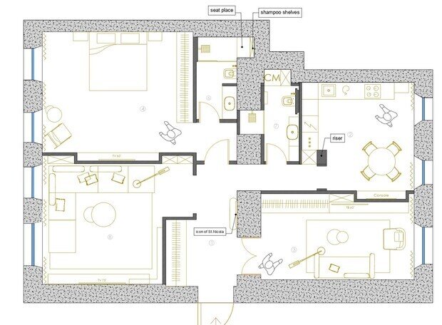 Фотография: Планировки в стиле , Квартира, Проект дня, Москва, Анна Макеева, Кирпичный дом, 3 комнаты, Более 90 метров, современный с элементами классики и роскоши – фото на INMYROOM