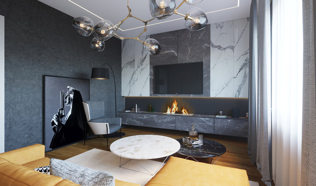 Фото из портфолио Гостиная с камином в жилом доме – фотографии дизайна интерьеров на INMYROOM