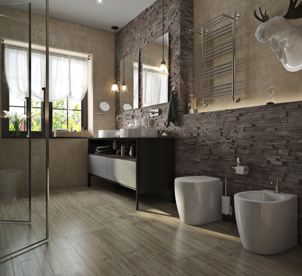 Фотография: Ванная в стиле Прованс и Кантри, Дом, Проект недели, Дом и дача, мансарда в загородном доме, Пермь, Юлия Чурина, необычный камин, декоративные балки – фото на INMYROOM