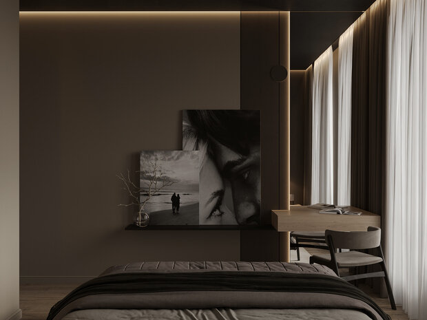 Визуализация интерьера спальни в стиле минимализм