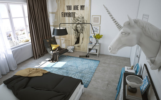 Фотография: Спальня в стиле Лофт, Современный, Квартира, Белый, Проект недели, Черный, Коричневый, Санкт-Петербург, Наташа Янсон, зал для йоги, как зонировать спальню, гардеробная в спальне, лофт в спальне – фото на INMYROOM