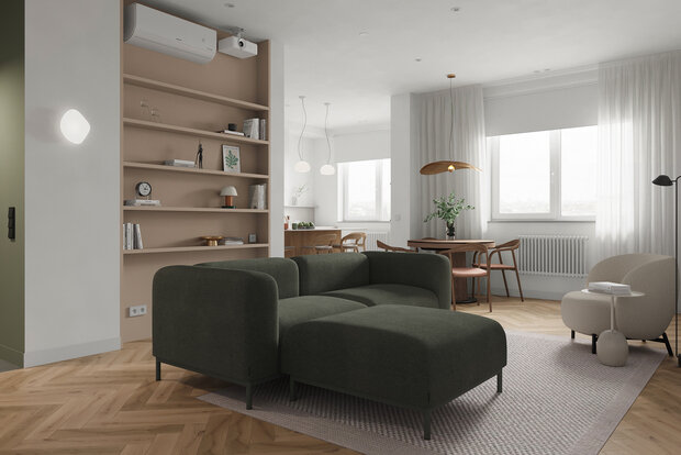 Фотография: Гостиная в стиле Современный, Минимализм, Квартира, Проект недели, Москва, Монолитный дом, 3 комнаты, Более 90 метров, AE Design, Екатерина Ткаченко, Алиса Сивякова – фото на INMYROOM