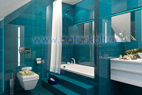 Дизайн проект ванной в современном стиле от Батенькофф в таунхаусе. Поселок Палникс.