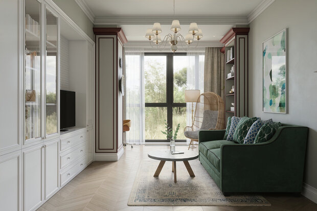 Фотография: Гостиная в стиле Эклектика, Квартира, Проект недели, Монолитный дом, 2 комнаты, 40-60 метров, 60-90 метров, Истра, Andrei Lobin Design Buro, Андрей Лобин – фото на INMYROOM