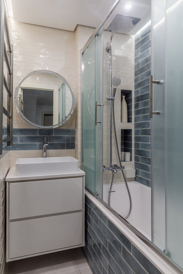 Фотография: Ванная в стиле Современный, Квартира, Проект дня, Москва, И-522А, Панельный дом, 3 комнаты, 60-90 метров, Ольга Филиппова – фото на INMYROOM