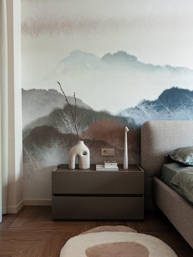 Фотография: Спальня в стиле Современный, Квартира, Проект дня, Минск, Мария Зайцева, Сталинка, Кирпичный дом, 2 комнаты, 40-60 метров, современный с элементами минимализма и эко-стиля – фото на INMYROOM