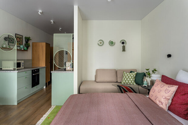 Фотография: Спальня в стиле Современный, Малогабаритная квартира, Квартира, Студия, Проект дня, Татьяна Иванова, до 40 метров, Ярославль, современный с элементами ретро, фото интерьера, дизайн интерьера фото – фото на INMYROOM