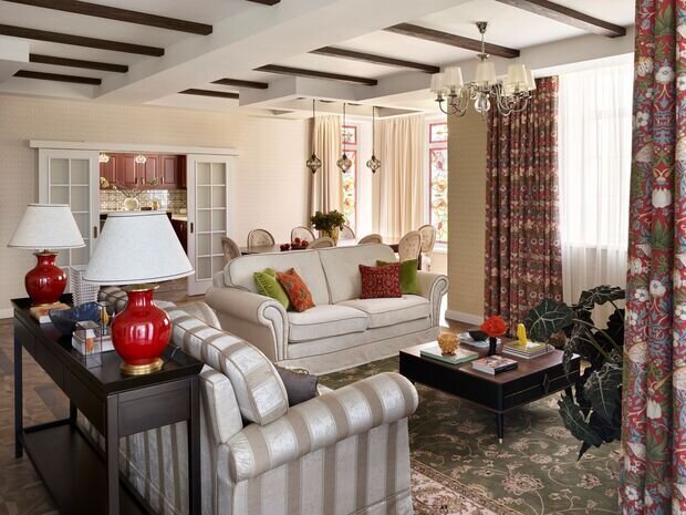 Фотография: Гостиная в стиле Прованс и Кантри, Классический, Восточный, Эклектика, Дом, Проект дня, Москва, Дом и дача, Блочный дом, 4 и больше, Более 90 метров, Анастасия Беляева – фото на INMYROOM