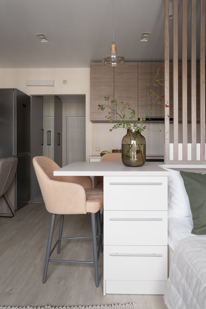 Фотография: Кухня и столовая в стиле Скандинавский, Современный, Квартира, Студия, Проект дня, 1 комната, до 40 метров, Анна Смолякова – фото на INMYROOM