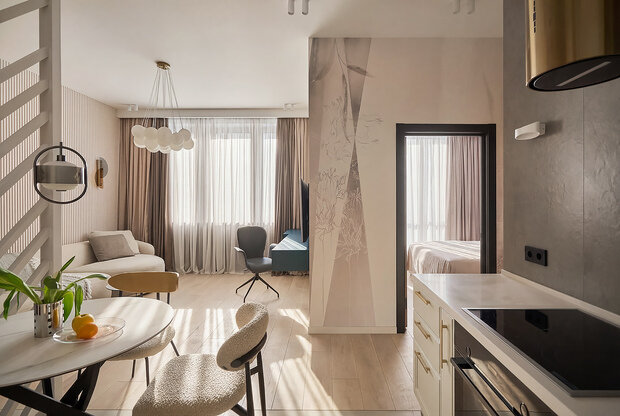 Фотография: Кухня и столовая в стиле Современный, Квартира, Проект дня, Москва, 1 комната, 40-60 метров, минимализм, современный, Мария Куймазова – фото на INMYROOM