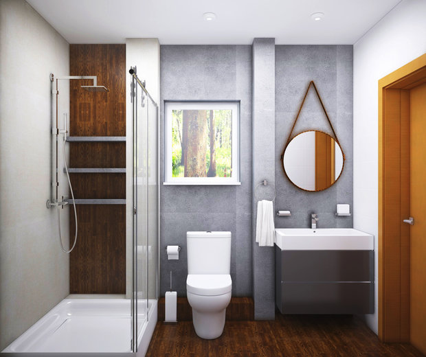 Фотография: Ванная в стиле Минимализм, Прованс и Кантри, Дом, Проект недели, Дача, Дом и дача, Ленинградская область, Ольга Левская, каркасный дом – фото на INMYROOM