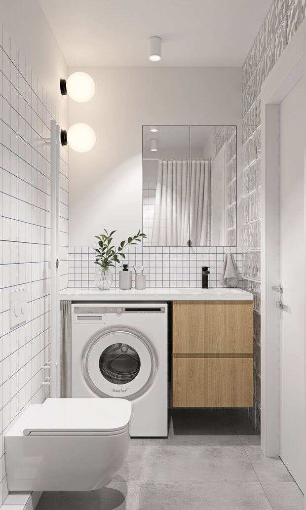 Фотография: Ванная в стиле Скандинавский, Современный, Минимализм, Малогабаритная квартира, Квартира, Проект дня, Москва, Кирпичный дом, 1 комната, до 40 метров, Винтажный, Анастасия Родина, II-18-01/09 – фото на INMYROOM