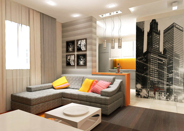 Фото из портфолио Проект однокомнатной квартиры.  – фотографии дизайна интерьеров на INMYROOM