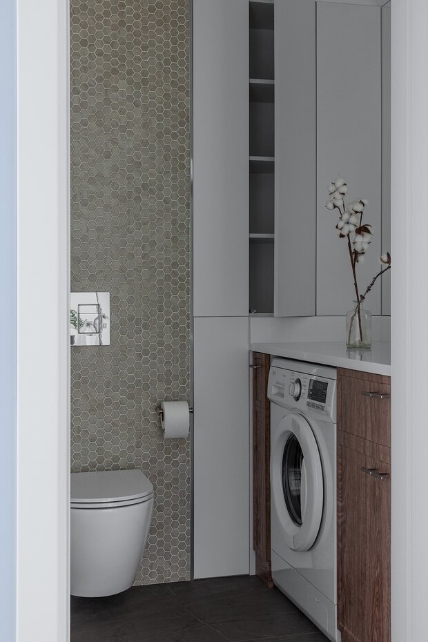 Фотография: Ванная в стиле Скандинавский, Современный, Квартира, Минимализм, Проект дня, Казахстан, Астана, Монолитный дом, 2 комнаты, 40-60 метров, Евгения Мараськова-Григорянц – фото на INMYROOM