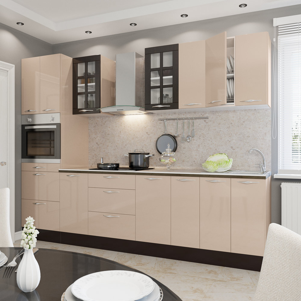 Прямая конфигурация кухни «Капучино», Leroy Merlin Прямая конфигурация кухни «Капучино», Leroy Merlin