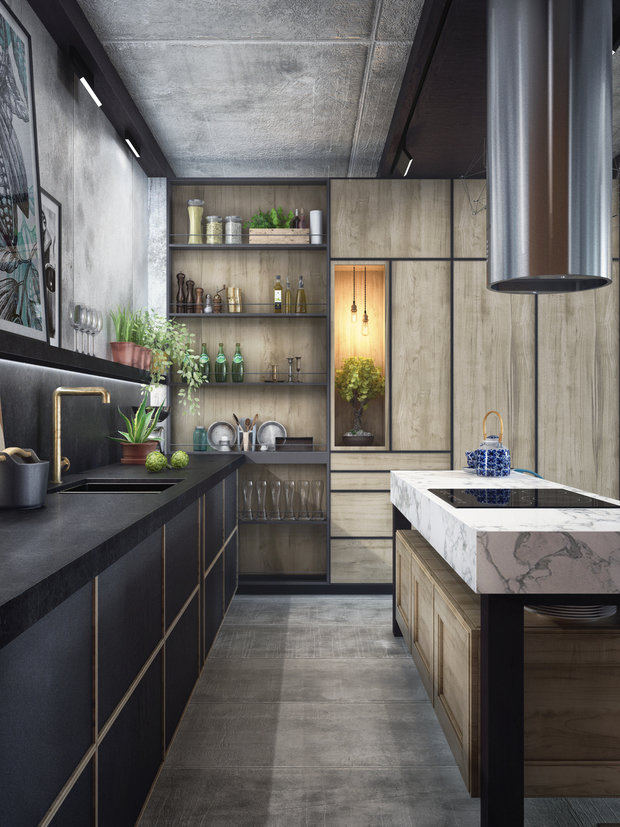 Фотография: Кухня и столовая в стиле Лофт, Современный, Квартира, Проект недели, Москва, Серый, Коричневый, ToTaste Studio, Более 90 метров – фото на INMYROOM