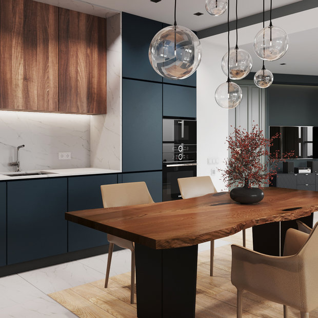 Фотография: Кухня и столовая в стиле Современный, Квартира, Проект недели, Санкт-Петербург, 2 комнаты, Более 90 метров, Ольга Мудрякова – фото на INMYROOM