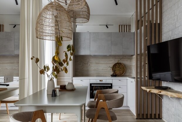 Фотография: Кухня и столовая в стиле Современный, Эко, Квартира, Проект недели, Сочи, 2 комнаты, 40-60 метров – фото на INMYROOM