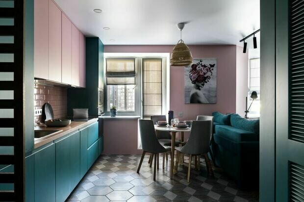 Фотография: Кухня и столовая в стиле Современный, Квартира, Проект дня, Новосибирск, Кирпичный дом, 2 комнаты, 40-60 метров, Ирина Кутенкова, Александр Кутенков – фото на INMYROOM