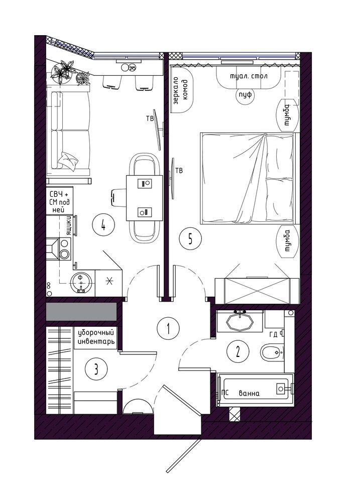 Фотография: Планировки в стиле , Классический, Квартира, Проект недели, Ростов-на-Дону, 1 комната, до 40 метров, 40-60 метров, Катерина Котляровская – фото на INMYROOM