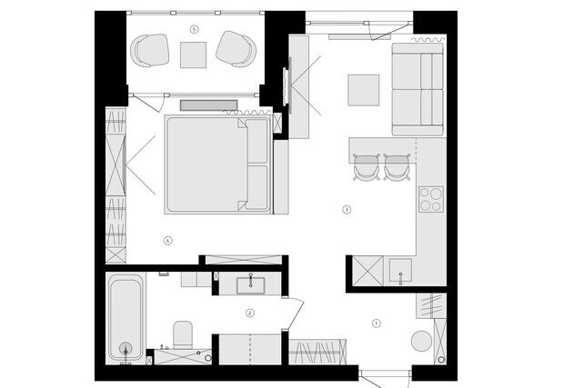 Фотография: Планировки в стиле , Современный, Малогабаритная квартира, Квартира, Проект дня, Новая Москва, Монолитный дом, 2 комнаты, 40-60 метров, Руслан Битиев – фото на INMYROOM