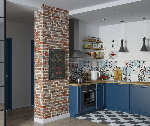 Фотография: Кухня и столовая в стиле Скандинавский, Лофт, Современный, Квартира, Проект недели, Новая Москва, OM Design, Монолитный дом, 3 комнаты, 60-90 метров – фото на INMYROOM