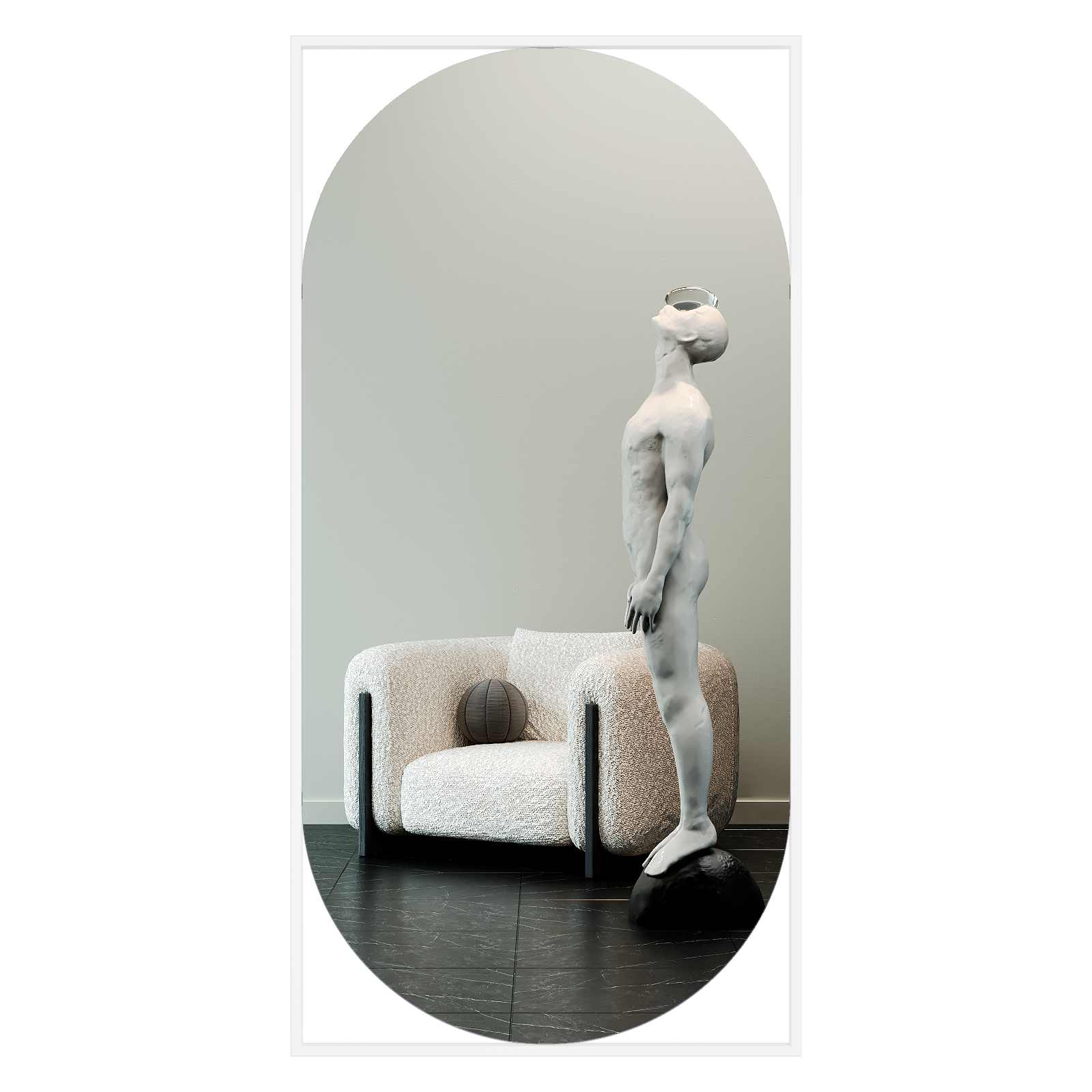 Настенное большое зеркало Kvaden XL в полный рост в металлической раме белого цвета   