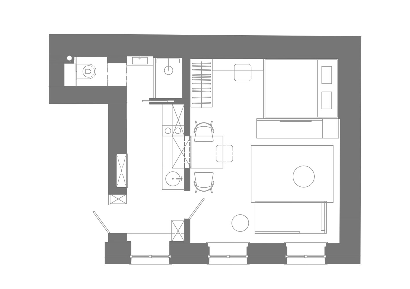 Фотография: Планировки в стиле , Современный, Малогабаритная квартира, Квартира, Студия, Проект недели, Санкт-Петербург, Кирпичный дом, до 40 метров, Background studio – фото на INMYROOM