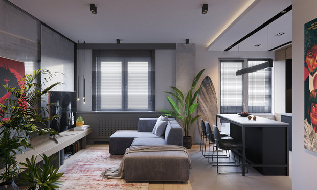 Фотография: Гостиная в стиле Лофт, Современный, Квартира, Проект недели, Санкт-Петербург, 2 комнаты, 60-90 метров, Dinamika Architects – фото на INMYROOM