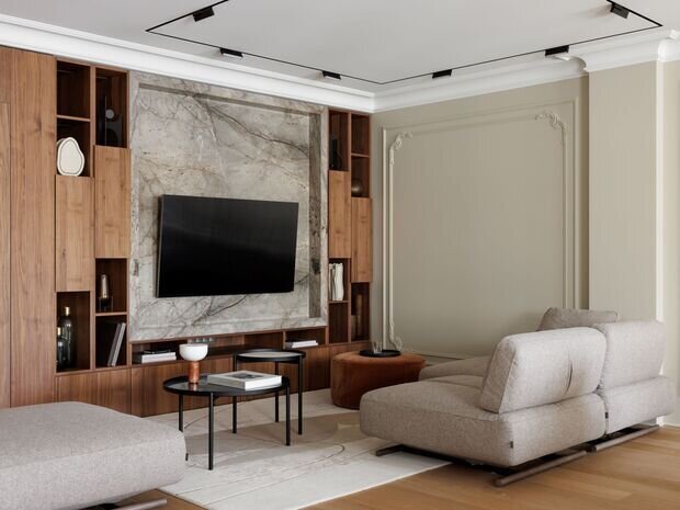 Фотография: Гостиная в стиле Классический, Современный, Квартира, Проект дня, Санкт-Петербург, 3 комнаты, Более 90 метров, Елена Лебедева – фото на INMYROOM